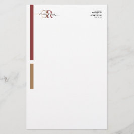 Einfache moderne Burgundy Gold Monogram Briefpapier