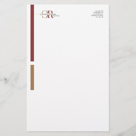 Einfache moderne Burgundy Gold Monogram Briefpapier (Vorderseite)