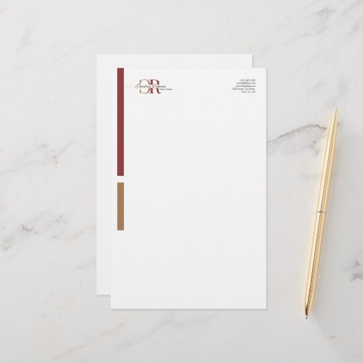Einfache moderne Burgundy Gold Monogram Briefpapier (Vorderseite/Rückseite Beispiel)