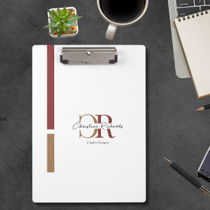 Einfache moderne Burgundy Gold Monogram Klemmbrett