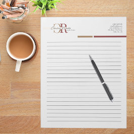 Einfache moderne Burgundy Gold Monogram Linse Notizblock