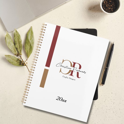 Einfache moderne Burgundy Gold Monogram Planer
