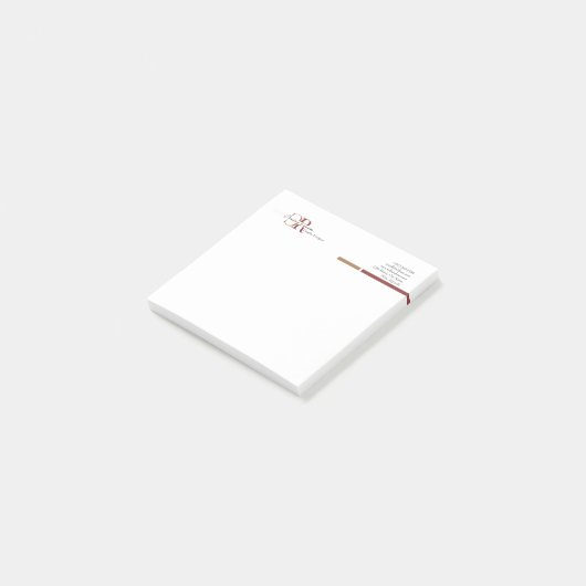 Einfache moderne Burgundy Gold Monogram Post-it Klebezettel (angewinkelt)