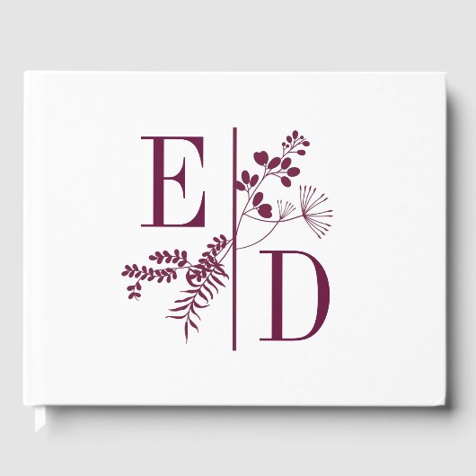 Einfache moderne Burgundy-Initials Wedding Gästebu Gästebuch (Vorderseite)