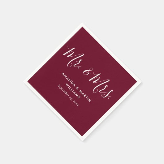 Einfache moderne Burgundy Script Hochzeit Serviette (Ecke)