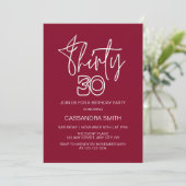 Einfache moderne Burgundy Typografie 30. Geburtsta Einladung (Stehend Vorderseite)