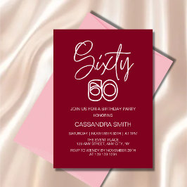 Einfache moderne Burgundy Typografie 60. Geburtsta Einladung