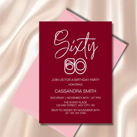 Einfache moderne Burgundy Typografie 60. Geburtsta Einladung