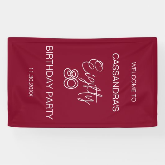 Einfache moderne Burgundy Typografie 80. Geburtsta Banner (Horizontal)