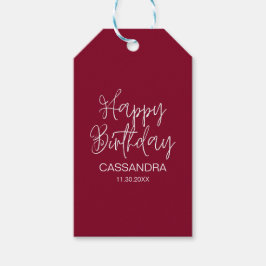 Einfache moderne Burgundy Typografie zum Geburtsta Geschenkanhänger