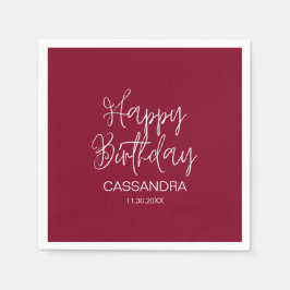 Einfache moderne Burgundy Typografie zum Geburtsta Serviette