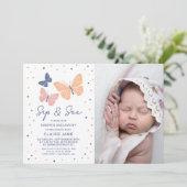 Einfache moderne Butterfly Foto Sip and See Einladung (Stehend Vorderseite)