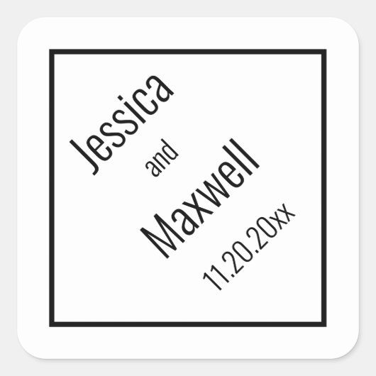 Einfache moderne BW Diamond Wedding Geometric Quadratischer Aufkleber (Vorderseite)