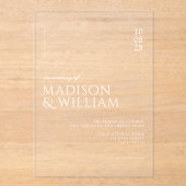 Einfache moderne Chic Hochzeit Acryleinladungen (Vorderseite)