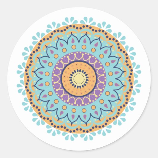 Einfache Moderne Chic Mandala Aquamarin Stilvoll Runder Aufkleber (Vorderseite)