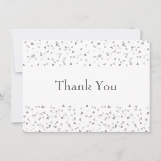Einfache moderne Chic Silver Heart Confetti Dankeskarte (Vorderseite)
