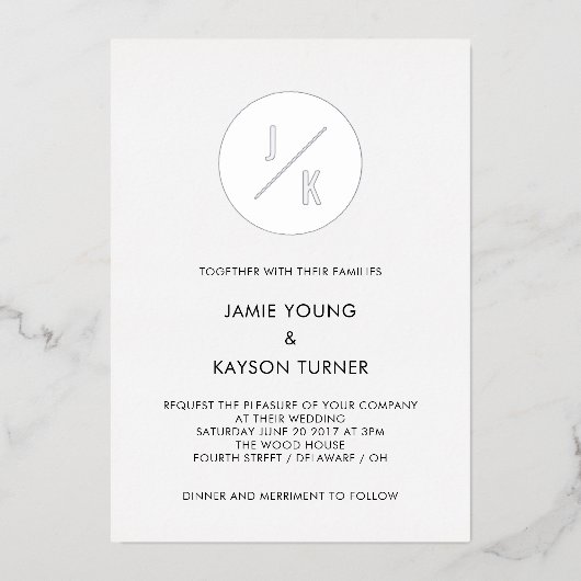 Einfache moderne Circle Monogram Hochzeit real Folieneinladung (Vorderseite)