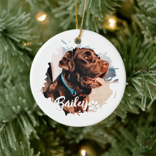 Einfache moderne Coole Typografie Name und Foto de Keramik Ornament (Baum)