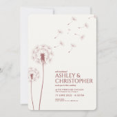 Einfache moderne Crimson Red Dandelion Wedding Einladung (Vorderseite)