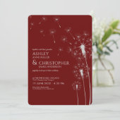 Einfache moderne Crimson Red Dandelion Wedding Einladung (Stehend Vorderseite)