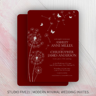 Einfache moderne Crimson Red Dandelion Wedding Einladung
