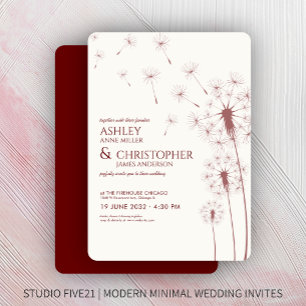 Einfache moderne Crimson Red Dandelion Wedding Einladung