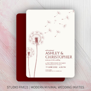 Einfache moderne Crimson Red Dandelion Wedding Einladung