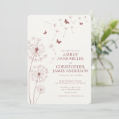 Einfache moderne Crimson Red Dandelion Wedding Einladung (Stehend Vorderseite)