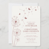 Einfache moderne Crimson Red Dandelion Wedding Einladung (Vorderseite)