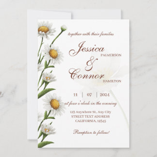 Einfache moderne Daisy Watercolor Blumenhochzeit Einladung