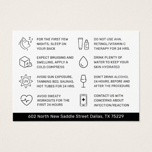 Einfache moderne, dermale Aftercare-Ratenkarte (Rückseite)
