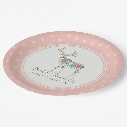 Einfache moderne Dot Pattern Blumengestelle Rose D Pappteller (Schrägansicht)