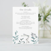 Einfache moderne Drachenfliegengrüne Hochzeitsdeta Begleitkarte (Stehend Vorderseite)