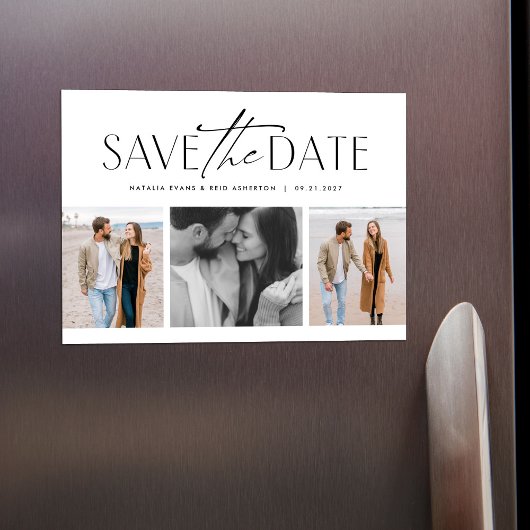 Einfache, moderne drei Fotos Save the Date Magneteinladung