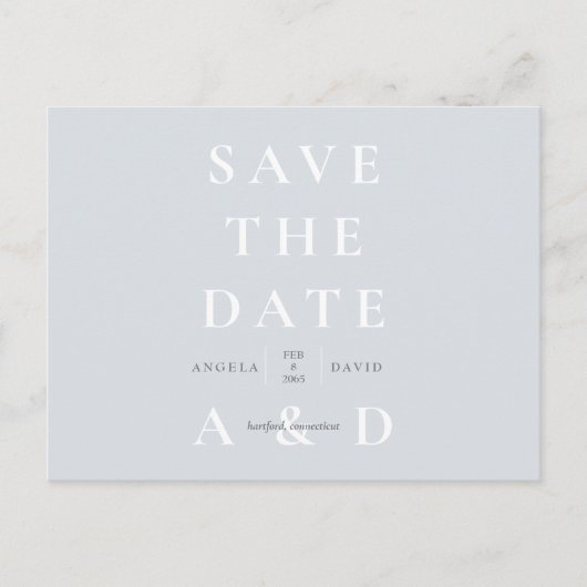 Einfache, moderne, dunkelblaue Monogramm Save the Postkarte (Vorderseite)