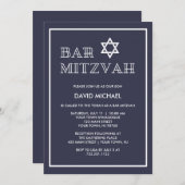 Einfache moderne dunkelblaue und weiße Bar Mitzvah Einladung (Vorne/Hinten)