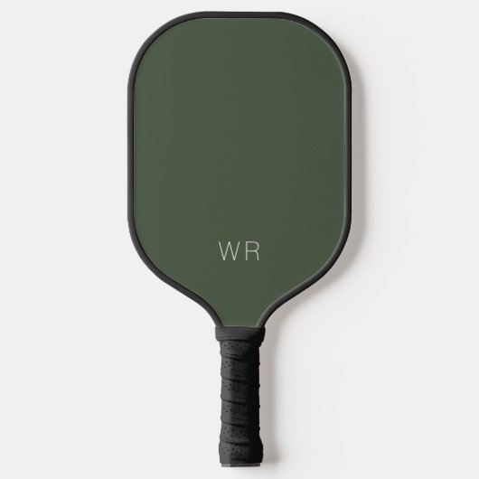 Einfache, moderne dunkelgrüne Monogramm-Initialen Pickleball Schläger (Vorderseite)