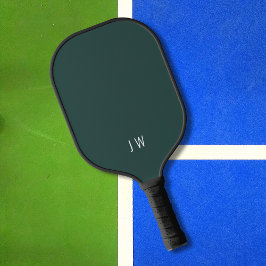 Einfache, moderne dunkelgrüne Monogramm-Initialen Pickleball Schläger