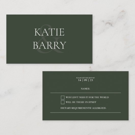 Einfache moderne dunkelgrüne RSVP-Karte Begleitkarte (Vorne/Hinten)