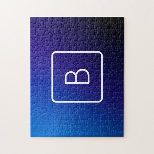 Einfache moderne dunkle blaue Ombre Gradient & Mon Puzzle (Vertikal)