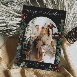 Einfache moderne Dunkle Boho Foto Weihnachtskarte Feiertagskarte