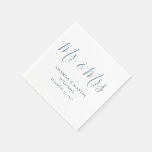 Einfache moderne Dusty Blue Script Mr. und Mrs. We Serviette (Ecke)