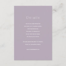 Einfache moderne Dusty Lilac Wedding Details Card