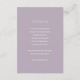 Einfache moderne Dusty Lilac Wedding Details Card Begleitkarte