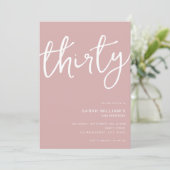 Einfache moderne Dusty Rose 30. Geburtstag Einladung (Stehend Vorderseite)