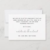 Einfache moderne, einfach verheiratete Fotokarte Ankündigung (Rückseite)
