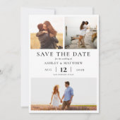 Einfache moderne Elegant 3 Foto Collage Hochzeit Save The Date (Vorderseite)
