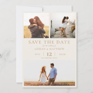 Einfache moderne Elegant 3 Foto Collage Hochzeit Save The Date