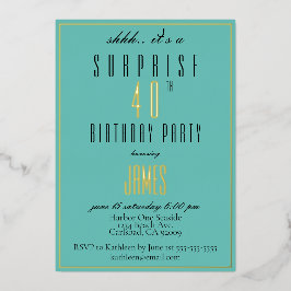 Einfache moderne Elegant Aquamarin Black 40. Gebur Folieneinladung