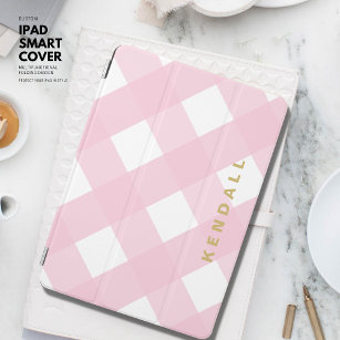 Einfache moderne Elegant Blush Pink Gingham Monogr iPad Air Hülle